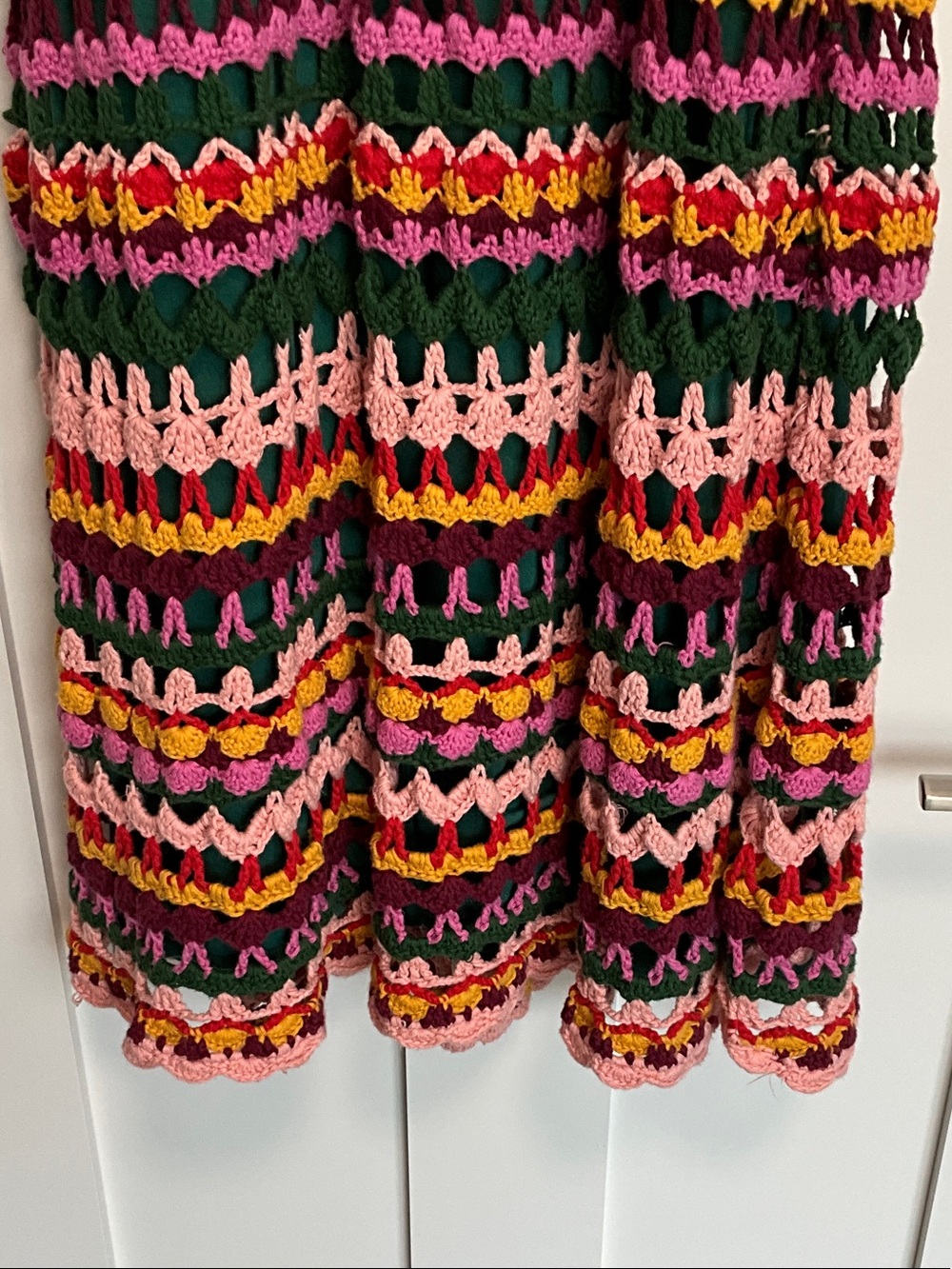 FARM Rio Multicolor Crochet Midi Dress in Pink, Green & Yellow - Picture 3 of 11